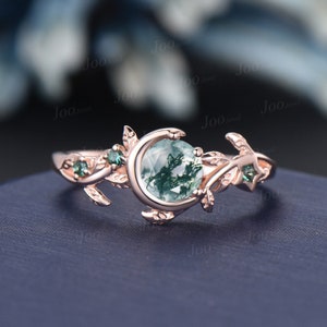 Nature Inspired Natural Moss Agate Ring Moon Star Design Vintage 1ct ...