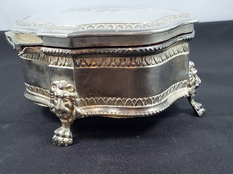 Vintage Dieu Et Mon Droit British Royal Crest Silver Plate Trinket Jewelry Box
