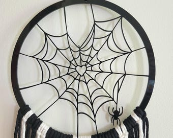 Macrame Spiderweb Wall Hanging / Halloween Wall Hanging / Spiderweb Heart