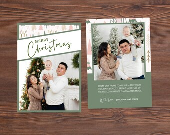 Pink Christmas Photo Card Template: Family Holiday Card (Digital Download)
