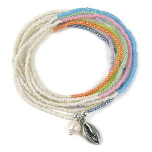Boho Beaded Wrap Bracelet – 8x Wrap |  Multicolor Seed Beads with Shell & Pearl Charm | Summer Beach Jewelry | Layered Festival Bracelet