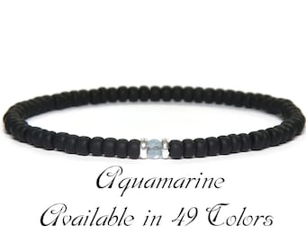 Bracelet aigue-marine naturelle, bracelet aigue-marine en pierre de naissance, bracelet minimaliste pour homme, bracelet extensible avec perles en argent sterling