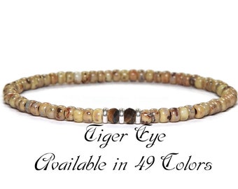 Bracelet oeil de tigre naturel, bracelet oeil de tigre en perles, bracelet minimaliste pour homme, bracelet extensible en perles pour homme avec perles en argent sterling