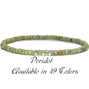 Natural Peridot Bracelet, Birthstone Peridot Bracelet, Minimalist Bracelet for Men, Beaded Stretch Bracelet with Sterling Silver Beads