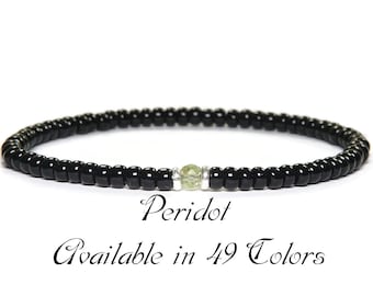 Bracelet péridot naturel, bracelet péridot pierre de naissance, bracelet minimaliste pour homme, bracelet extensible avec perles en argent sterling