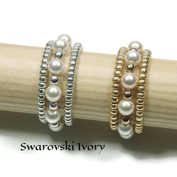 Stretch Ring Swarovski Pearl, Elastic Stack Ring, Swarovski Pearl Ring, Womans Gift, Girlfriend Gift