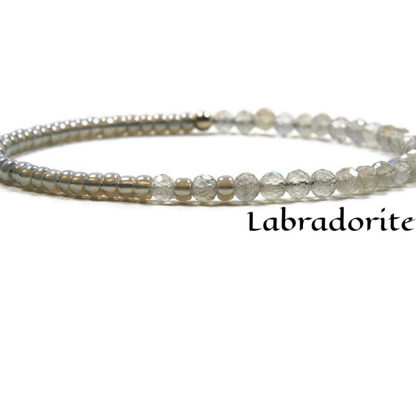 Natural Labradorite Bracelet - Sterling Silver Labradorite Bracelet - Natural Stone Bracelet - Gemstone Bracelet, Stretch Bracelet