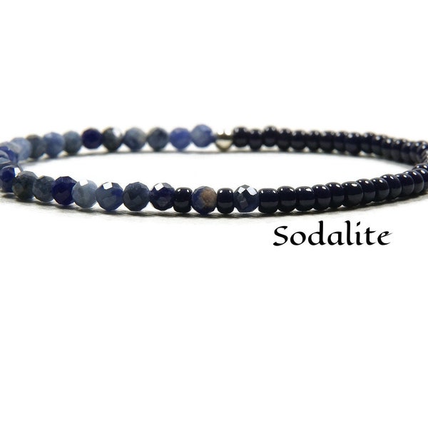 Natural Sodalite Bracelet - Sterling Silver Sodalite Bracelet - Natural Stone Bracelet - Gemstone Bracelet, Stretch Bracelet