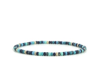Petit bracelet de perles bleu multicolore pour homme, bracelet de perles de 3 mm, cadeau pour homme, cadeau petit ami, bracelet de perles Miyuki pour homme, cadeau mari