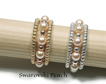 Stretch Ring Swarovski Pearl, Elastic Stack Ring, Swarovski Pearl Ring, Womans Gift, Girlfriend Gift