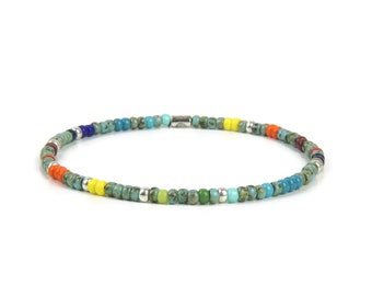 Bracelet extensible multicolore Picasso turquoise pour homme, petit bracelet de perles, cadeau pour homme, cadeau mari, bracelet minimaliste pour homme