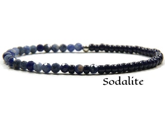 Natural Sodalite Bracelet - Sterling Silver Sodalite Bracelet - Natural Stone Bracelet - Gemstone Bracelet, Stretch Bracelet