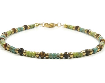 Bracelet de perles oeil de tigre, Bracelet minimaliste de perles, Bracelet pour femme, Bracelet de perles de pierres précieuses, Bracelet Miyuki de perles avec RVS