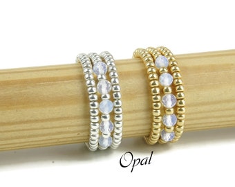 Natuurlijke opaal stretch ring, zilveren/gouden ring, stretch ring, opaal kralen stretch ring, kralen Miyuki opaal elastische ring
