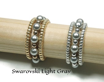 Stretch ring Swarovski parel, elastische stapelring, Swarovski parelring, damescadeau, vriendin cadeau