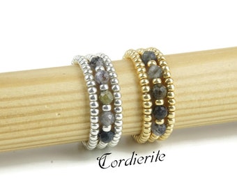 Natuurlijke cordieriet stretch ring, zilveren/gouden ring, stretch ring, cordieriet kralen stretch ring, kralen Miyuki cordieriet elastische ring