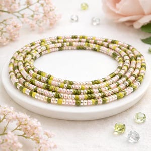 Pink Green Miyuki Seed Bead Wrap Bracelet, Hematite Accent