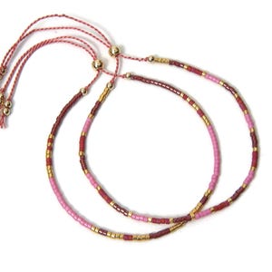 Miyuki Delica Bracelet Set 2mm Beaded Bracelet Pink Red Gold Stackable Minimal Jewelry Gift for Her Berry Blush