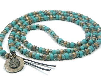 Long collier de perles pour homme et femme, collier de perles Picasso Miyuki, collier bohème, cadeau pour lui et elle, collier de perles turquoise