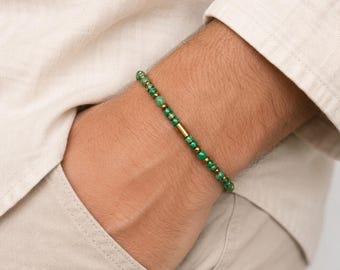Green Lepidolite Miyuki Bracelet, Natural Stone Stretch Minimal Jewelry
