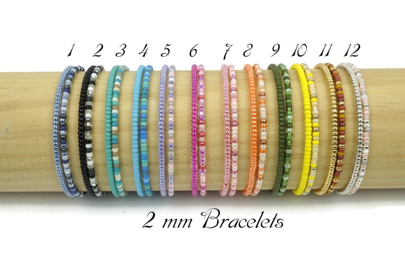 Conjunto de pulseras elásticas con cuentas, conjunto de 2 pulseras de cuentas Miyuki, pulseras elásticas minimalistas, pulseras con cuentas elásticas de la amistad imagen 2