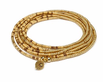 Miyuki Bead Wrap Bracelet – Gold Hematite, Minimal Layered Jewelry