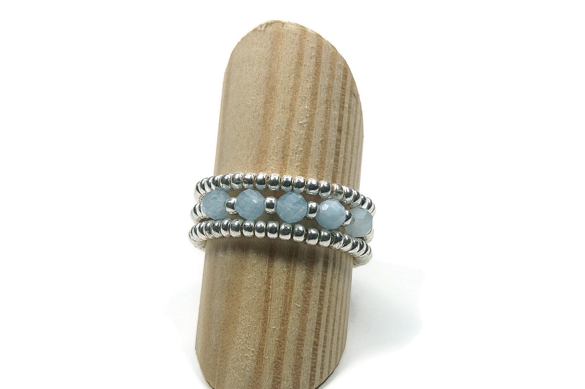 Natural Aquamarine Stretch Ring, Silver/gold Ring, Birthstone Stretch ...