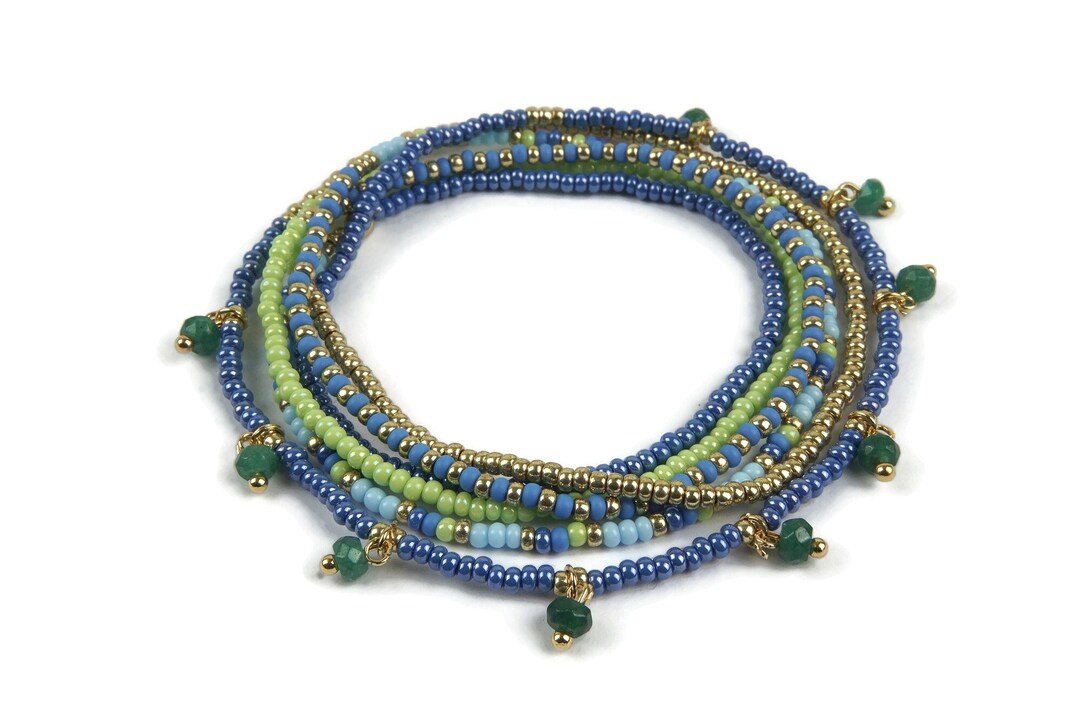 Green Jade 6x Wrap Elastic Bracelet, Stretch Jade Wrap Bracelet, Wrap