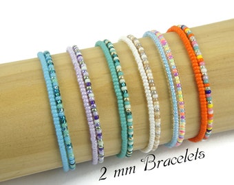 Ensemble de bracelets extensibles en perles élastiques, lot de 2 bracelets de perles Miyuki, bracelets extensibles minimalistes, bracelets de perles extensibles de l'amitié