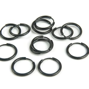 Black Hoop Earrings 14 mm, Stainless Steel Huggie Hoop Earrings, Black Hoop Earrings for Men, 14 mm Hoop Earrings for Men and Women