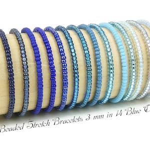 Elastic Beaded Blue Stretch Bracelets in 14 Colors Blue, Miyuki Beads Bracelets, Minimalist Stretch Bracelets, Friendship Stretch Bracelets