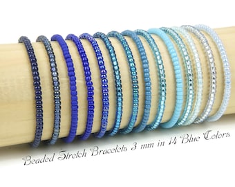 Elastic Beaded Blue Stretch Bracelets in 14 Colors Blue, Miyuki Beads Bracelets, Minimalist Stretch Bracelets, Friendship Stretch Bracelets