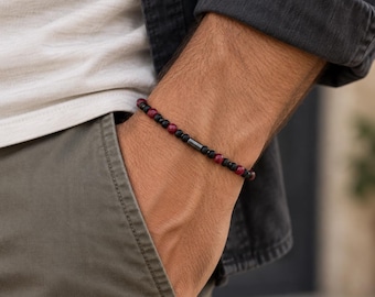 Ruby & Black Miyuki Bracelet for Men