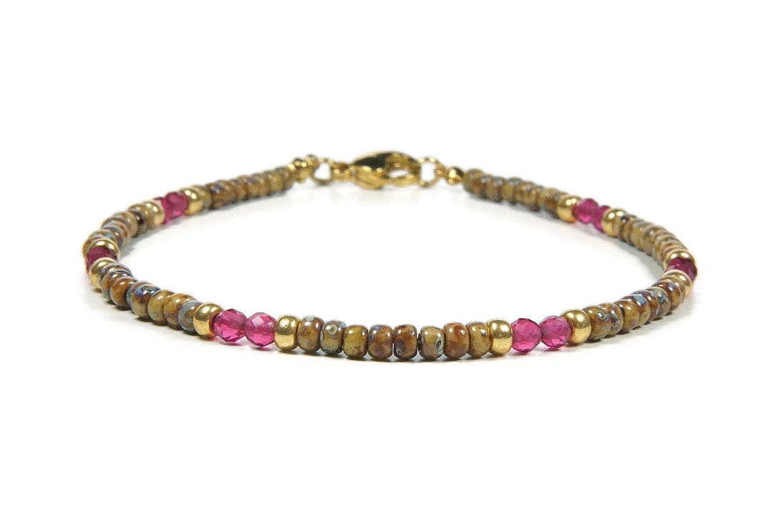 Perboles Rozems Bracelet perlé rubis rose, bracelet minimaliste perlé, bracelet pour ...