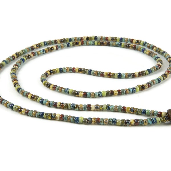 Collana Uomo Surfista In Legno E Ceramica - Fatta A Mano, Impermeabile, Con Perle Sfumate 40+7 Cm