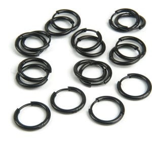 Black Hoop Earrings 12 mm, Stainless Steel Huggie Hoop Earrings, Black Hoop Earrings for Men, 12 mm Hoop Earrings for Men and Women