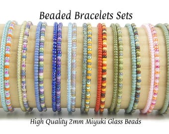 Miyuki Perlen Armband 2er Set | 2 mm Perlenarmbänder | Stapelbare Stretch Armbänder | Boho Schmuck