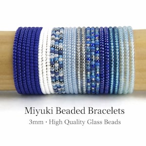 Blaue Miyuki Armbänder 3 mm | Stapelbares Stretch-Armband | Boho Schmuck