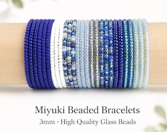 Blue Miyuki Bracelets 3mm | Stackable Stretch Bracelet | Boho Jewelry