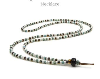 Miyuki Beaded Necklace Green Brown – Minimalist Glass Beads Necklace – Handmade Unisex Jewelry