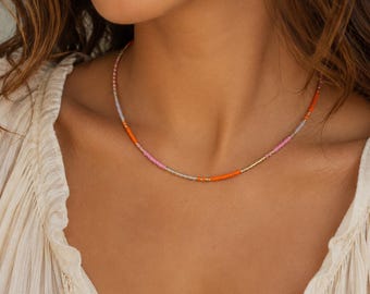 Pink - Orange - Gold Miyuki Bead Necklace