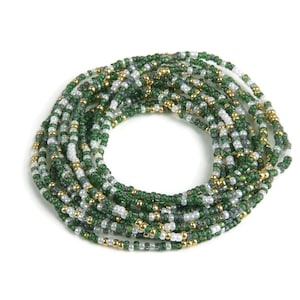 Green - Pearl  White and Gold Miyuki Beaded Wrap Bracelet,  Long Seed Bead Stretch Wrap Bracelet, Boho Beaded Wrap Bracelet