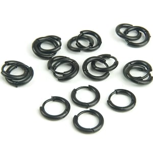 Black Hoop Earrings 8 mm, Stainless Steel Huggie Hoop Earrings, Black Hoop Earrings for Men, 8 mm Hoop Earrings for Men and Women