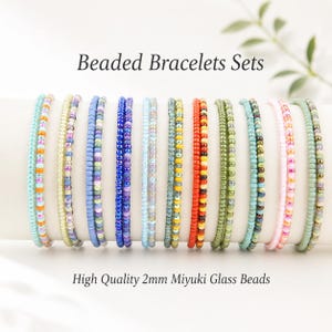 Miyuki Perlen Armband 2er Set | 2 mm Perlenarmbänder | Stapelbare Stretch Armbänder | Boho Schmuck Bild 1