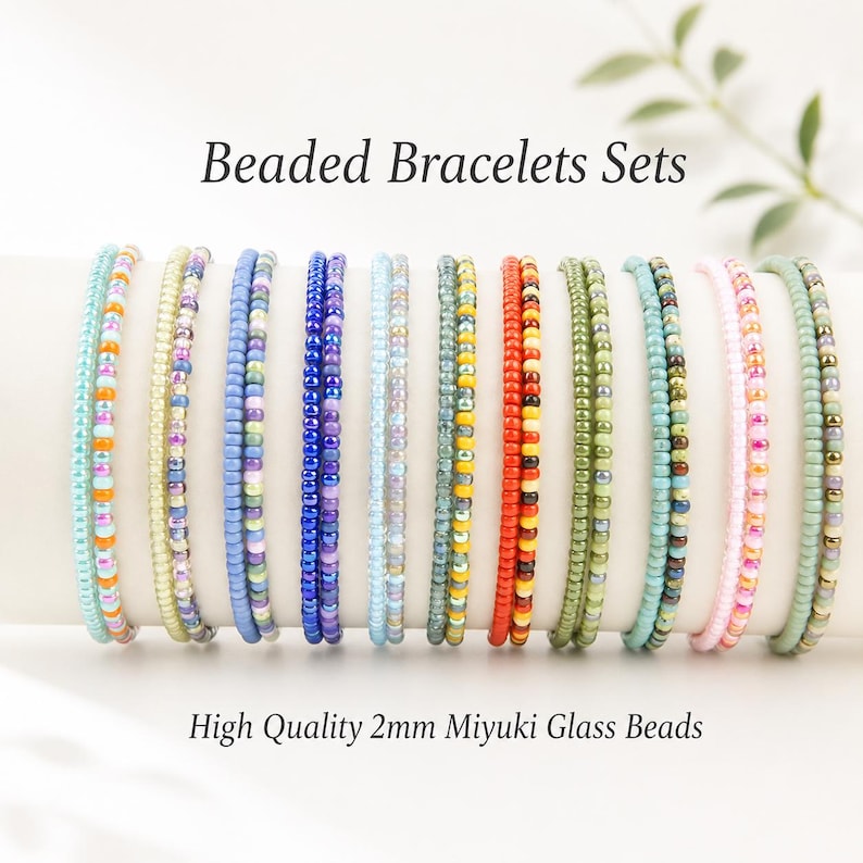 Miyuki Perlen Armband 2er Set | 2 mm Perlenarmbänder | Stapelbare Stretch Armbänder | Boho Schmuck Bild 1