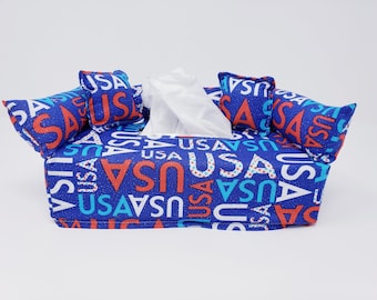 Patriotic USA Tissue Box Cover | Handmade Cotton Fabric