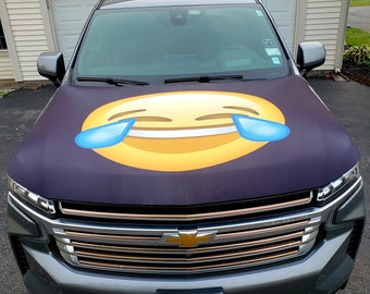 Emoji Auto Hood Cover | Tears of Joy Emoji | Hood Flags | Emoji Communications | Unique | Gifts for Emoji Lovers | Happiness | Custom |