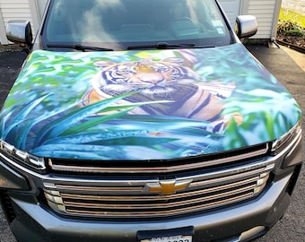 Tiger Auto Hood Cover | Hood Flags |Naturalist | The Jungle | Gifts for Tiger Lovers | Unique | One of a kind | Custom | Tigers | B-day Gift