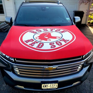 Boston Red Sox Custom Auto Hood Cover | Sports Covers for Autos | Custom Flags | MLB Sports Flags |Sports Flags | Gifts for Red Sox Fans