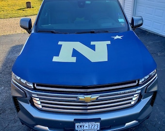 Navy Custom Auto Hood Cover | Auto Hood Covers | Gifts for Navy personnel | Naval Academy | Hood Flags | Seamen | Sailors | Seabees | Unique